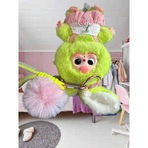 Baby Three Macaron Bunny Plush Keychain with Beads